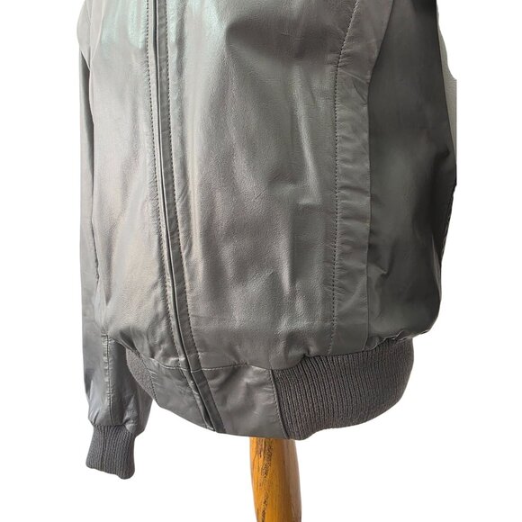 Wilsons Leather Y2K Gray Bomber Jacket Mens Sz 40  M/L Snap Tab Standing Collar - Picture 5 of 13